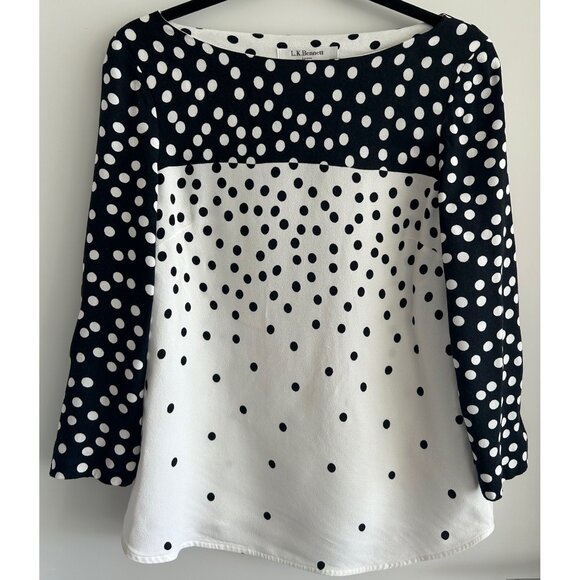 LK Bennet Black Cream Polka Dot Top Sz 6 - Picture 1 of 6